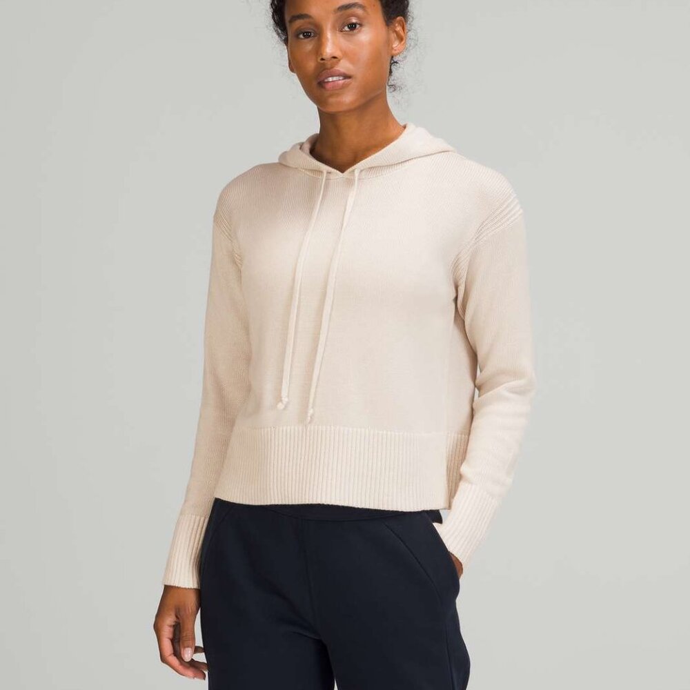 Lululemon Cashmere Blend Double Knit Sweater Hoodie in White Opal